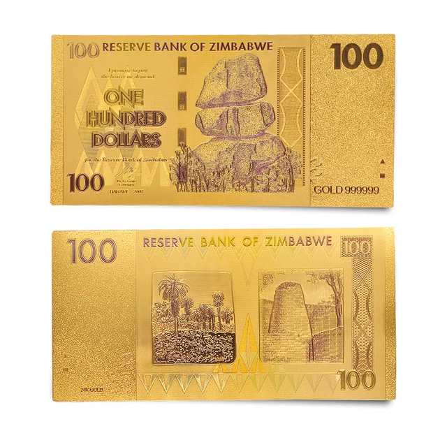 Collectibles Zimbabwe Z$100 Colored Banknote Pure Gold Paper Money Table Decor Collectibles Zimbabwe Z$100 Colored Banknote Pure Gold Paper Money Table Decor