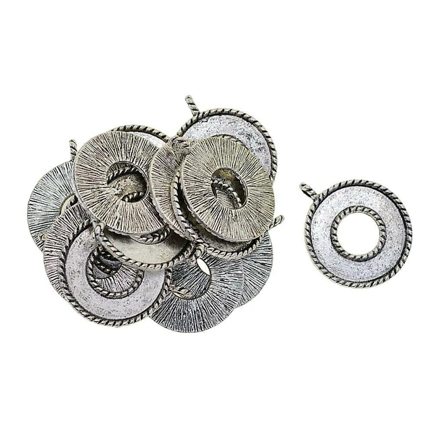 20 Stück Tibetan Silber Runde Donut Form Charms Anhänger Rohlinge Basis Foto