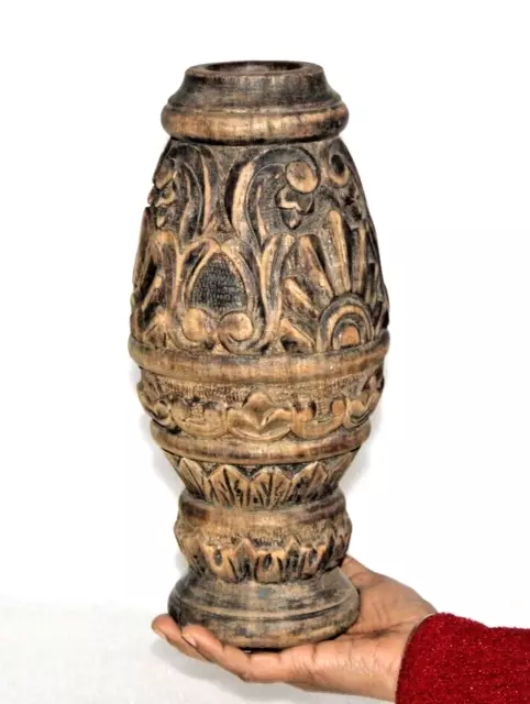 Antique Wooden Big Flower Vase, Pot/ Planter Handcarved Old Original 15146