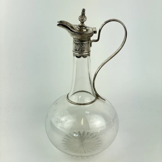 Antique Solid Silver Mounted Glass Claret Jug John Clemmens 1882 28cm