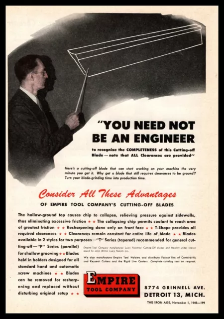 1945 Empire Tool Company Detroit Michigan Cutting-Off Blades Vintage Print Ad