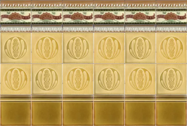 Elegant old gold ca1900 antique original tile panel 36 pieces Art Nouveau Style