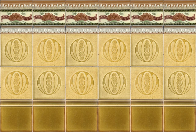Elegant old gold ca1900 antique original tile panel 36 pieces Art Nouveau Style