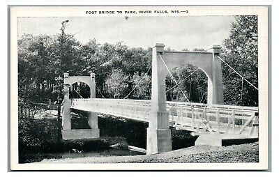 Footbridge to Park RIVER FALLS WI Wisconsin Vintage Postcard