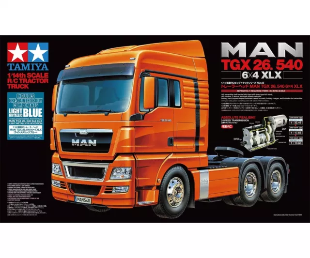 Tamiya 300056370 - 1:14 RC MAN TGX 26.540 Met. Blu chiaro la.   Merce nuova 2