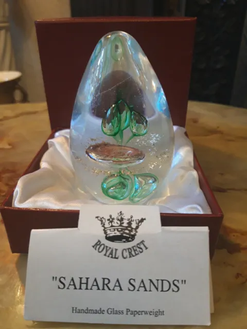 Royal Crest Handmade Glass Paperweight, " SAHARA SANDS"      Diameter Boxed 10cm