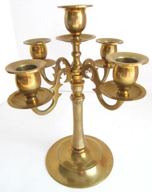 Solid Brass Candelabra 10” Tall 4 Arms Holds 5 Taper Candles Vintage Z