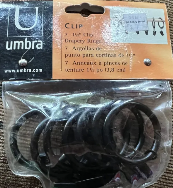 Umbra Loft 1 1/2" Clip Drapery Rings - 7 Pcs Black