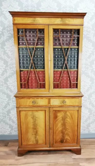 Fantastic Antique Late Victorian Inlaid Mahogany Library Bookcase Circa 1890
