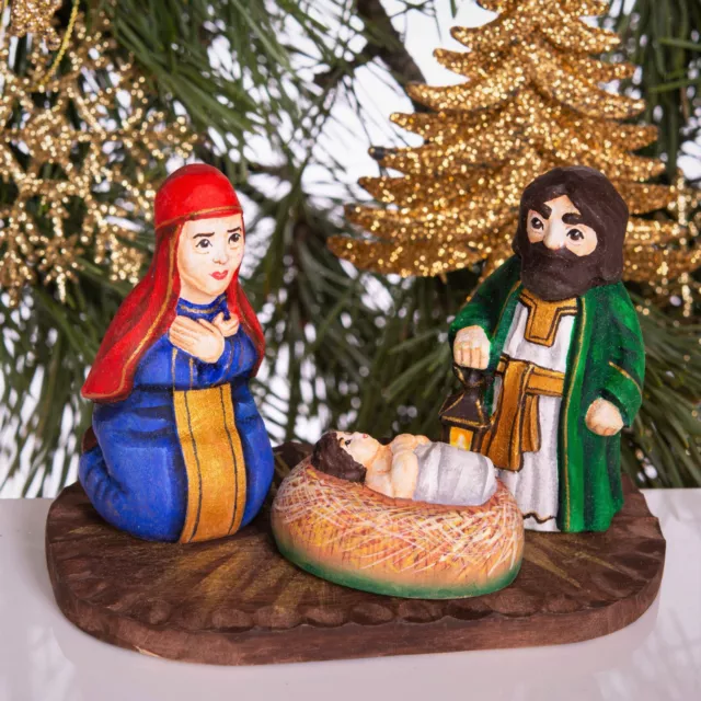 Wooden Hand carved Nativity Set 4" hand painted Nativity Scene Christmas decor