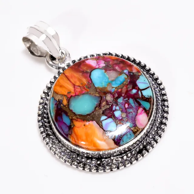 Oyster Turquoise Vintage Style Handmade 925 Sterling Silver Pendant 1.4" GSR3847