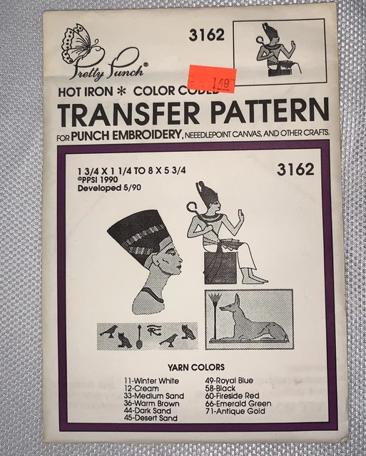 C2 '90 Bonito Punzón Bordado Hierro Codificado Por Colores Patrón De Transferencia 3162 Faraón