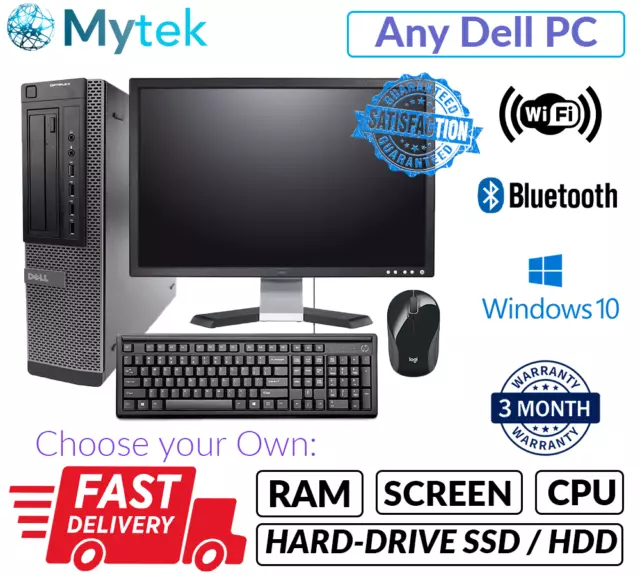 Fast Dell Core i3 PC Computer Set with 19" LCD upto 512GB SSD 16GB Ram Window 10