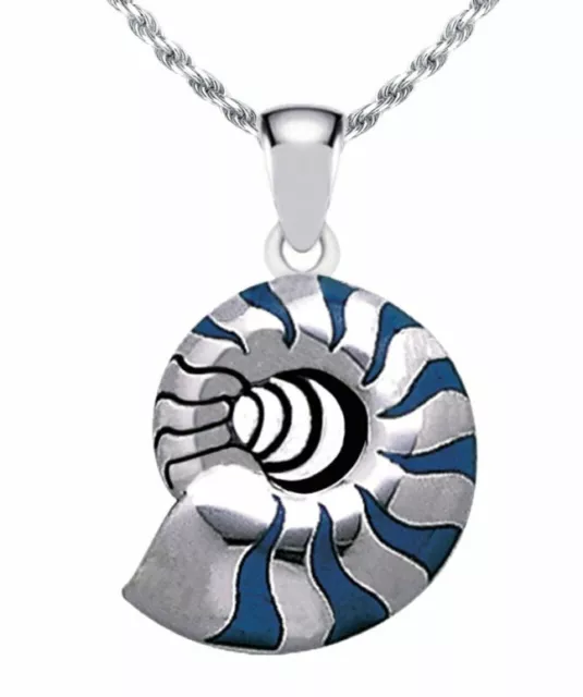 Neuf Solide 0.925 Argent Sterling Nautilus Aquatique Coque Collier Pendentif