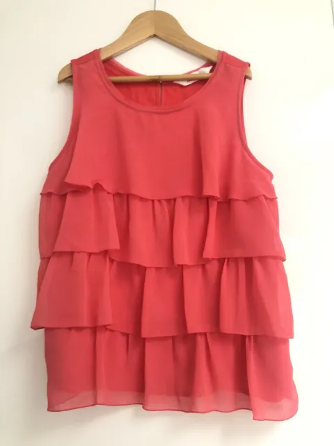 ☀H&M GIRLS RUFFLE SLEEVELESS TOP☀Age 14+ 14☀Coral Red Pink☀Sleeveless Blouse☀