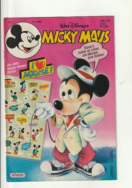 Micky Maus 02 / 1989 mit Beilage Micky Aufkleber