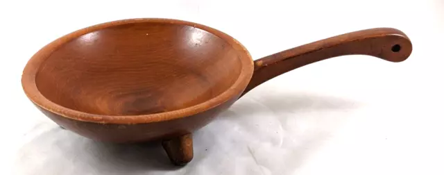 MUNISING Vintage 3 Footed Brown Wooden Bowl w/ Handle