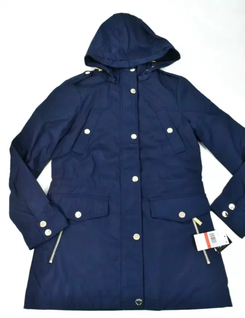 Michael Kors Women Anorak Jacket New XS Navy Blue Water Resistant Golden Zip