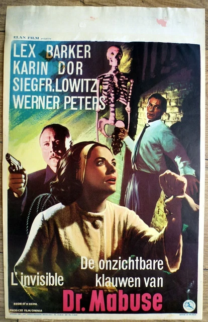 belgian poster policier DIE UNSICHTBAREN KRALLEN DES DR MABUSE, LEX BARKER