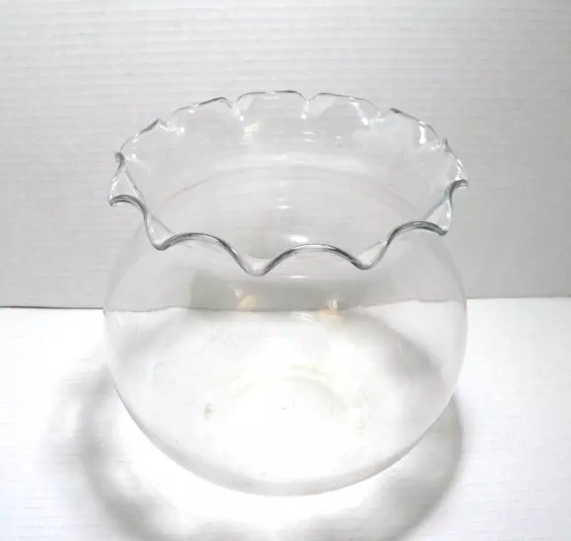 Large Round Plastic Fish Bowl w Ruffled Top. 7" tall. Goldfish or Beta Tank.
