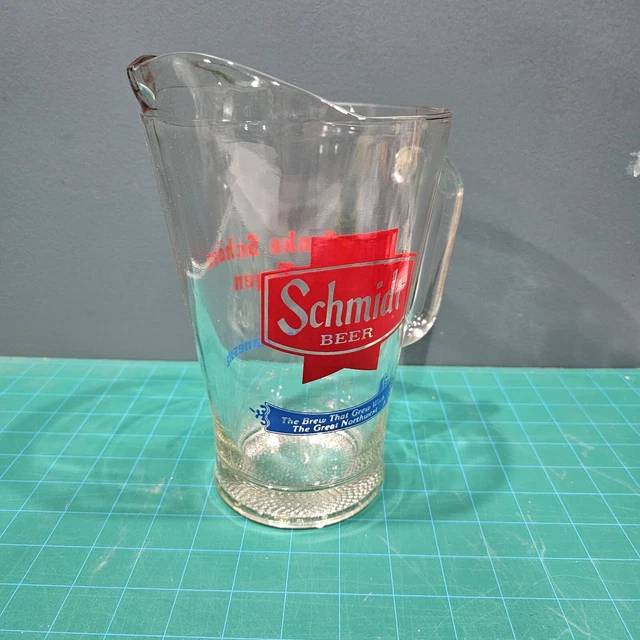 Vintage Schmidt Beer Glass Pitcher Pebbled Base 32oz Unique Mayer, Minnesota