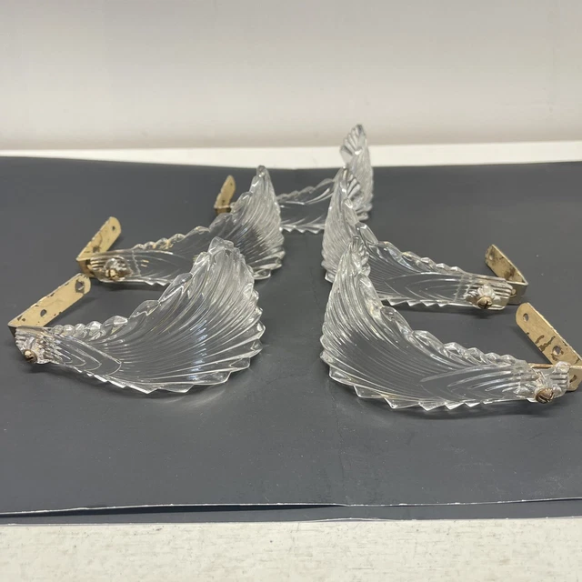Vintage Set of 5 Art Deco Clear Glass Molded Feather Leaf Curtain Tie Backs