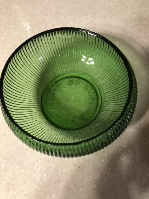 Vintage EO BRODY CO.  EMERALD GREEN Ribbed Round Glass Bowl Cleveland OH USA EUC