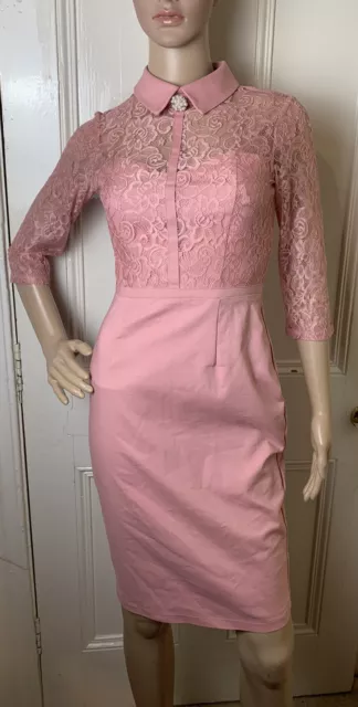paper dolls London 1950’s Style pale pink pencil dress with lace UK 8