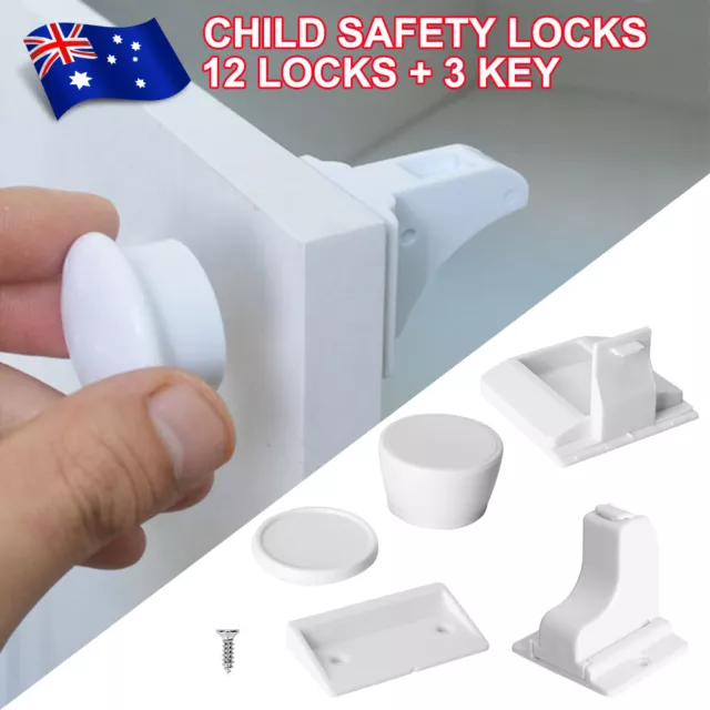 12 Locks + 3 Keys Magnetic Baby Child Infant Safety Cupboard Drawer Cabinet Door