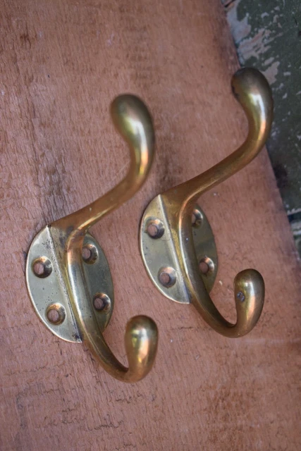 Pair of Reclaimed Coat Hooks peg rack stand vintage original antique old painted 2