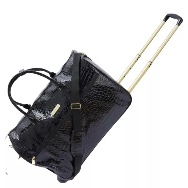 Samantha Brown Croco Embossed Wheeled 22.5 in Weekender Luggage Bag-Black-NWT