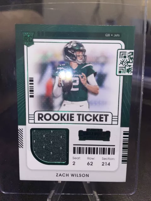 Zach Wilson Jets Green Rookie Ticket Jersey Patch Rc Sp 2021 Panini Contenders