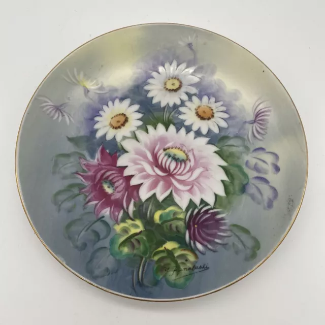 Hand Painted Signed Y. Funabashi Floral Gold Trim 8” Salad Lunch Decor Plate