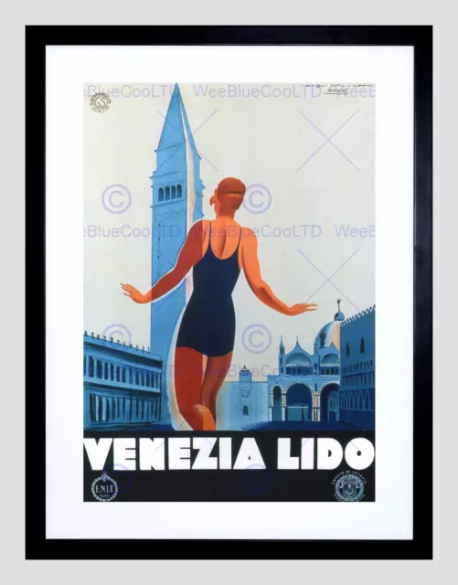 Travel Venice Lido Piazza San Marco Italy Vintage Advert Framed Print B12X1765