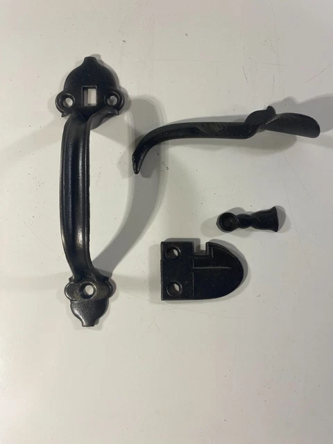 Black Wrought Iron Cast Metal Door Handle Pull Barn Thumb Lever  Latch 6.5"