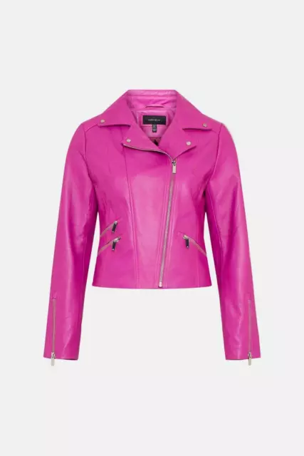 Rosa IN Pelle Giacca per Donne 100% Vera D'Agnello Corto Moto Biker Cappotto