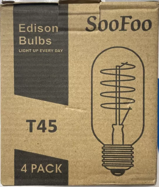 4 SooFoo T45 Vintage Edison LED Bulbs Filament 40W T45 Tubular Light Dimmable