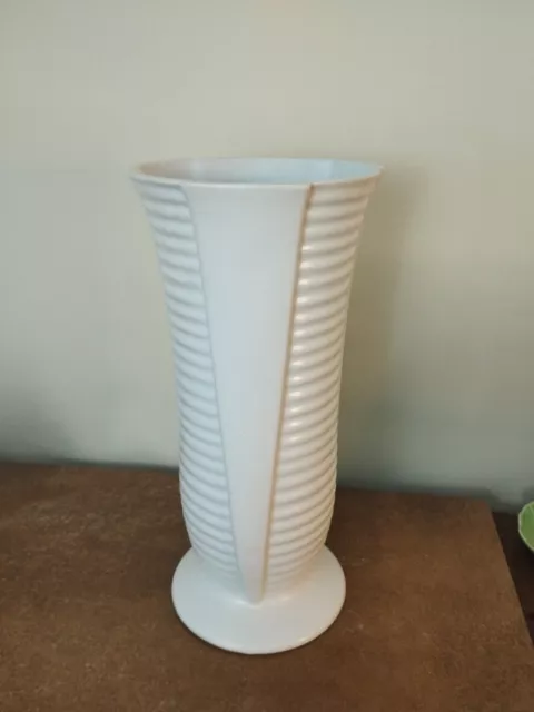 Vintage 1950s Art Deco, Arthur Wood, Ceramic, Decorative Ribbed Vase, White 32cm 2