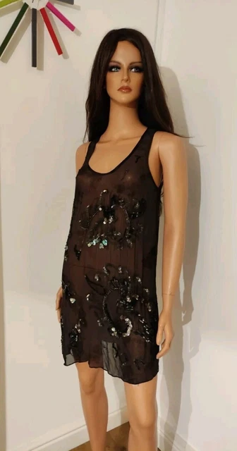 ALL SAINTS SILK Oyster Sequin Embellished Mini Sheer Dress Black Grey UK 6  8 10 39.99 - PicClick UK