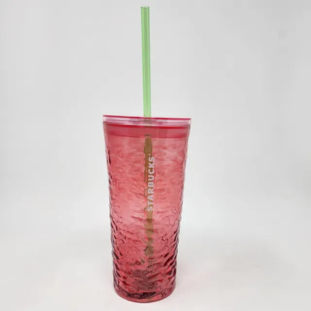 STARBUCKS 2022 FALL COLD CUP Hammered Begonia PINK GLASS TUMBLER 18oz Rare  HTF 