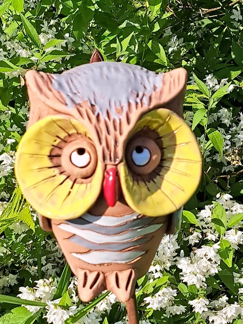 KERAMIK EULE DEKORATION Gartenkugel Kugel Figur Gartenstecker
