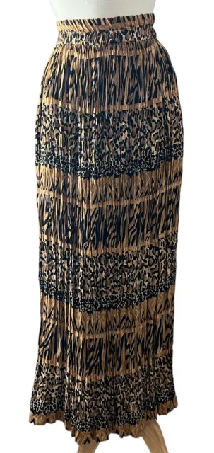 Vintage Stonebridge Women's S Leopard High Waist Full Maxi Skirt Crinkle Rayon