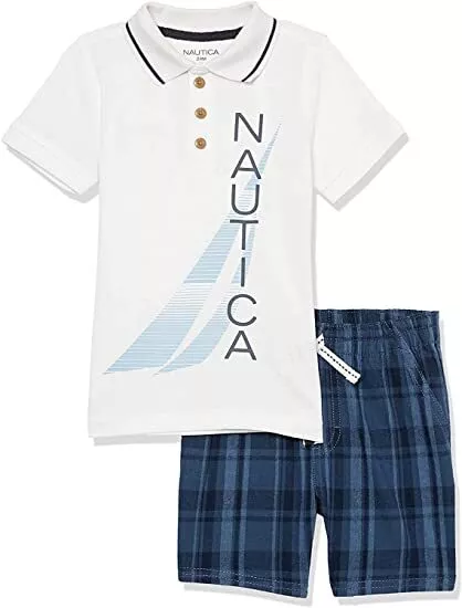 Nautica Sets KHQ Boys 2 Pieces Bright White Polo Short Set Size 2T 3T 4T 4 5 6 7