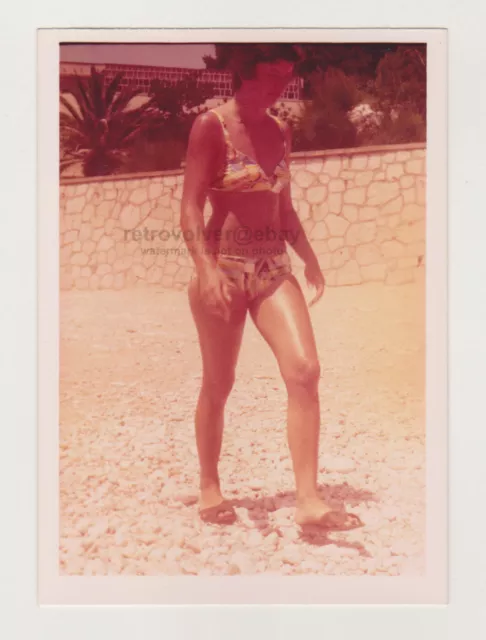 Pretty Attractive Young Woman Beach Bikini Swimsuit Female Snapshot Old Photo