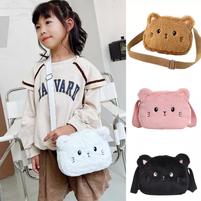 Borsa a tracolla gatto cartone animato bambini morbido peluche borsa a tracolla regolabile.