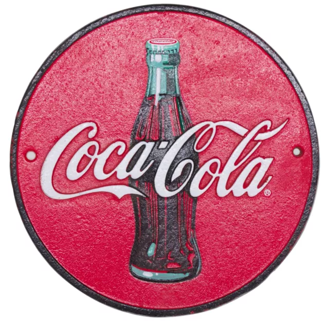 Coca-Cola 24cm Cast Iron Advertising Wall Sign Vintage Bar Garage Kitchen Decor