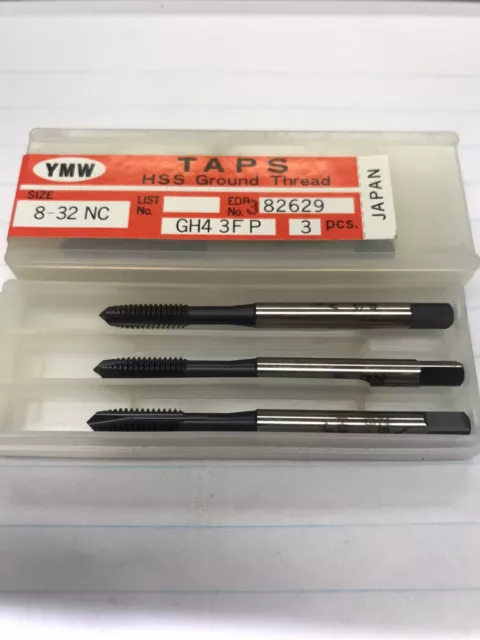 3 pcs.  8-32 GH4 3 FLUTE SPIRAL POINT PLUG HP ZELX TAP. YMW (loc stk)