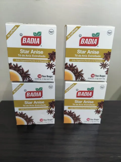 Badia Star Anise ( Te de Anis Estrellado ) 40 Tea Bags Lot Of Four Boxes