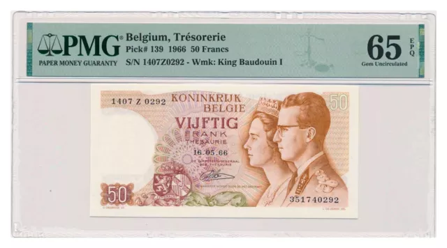 BELGIUM banknote 50 Francs 1966 PMG MS 65 EPQ Gem Uncirculated