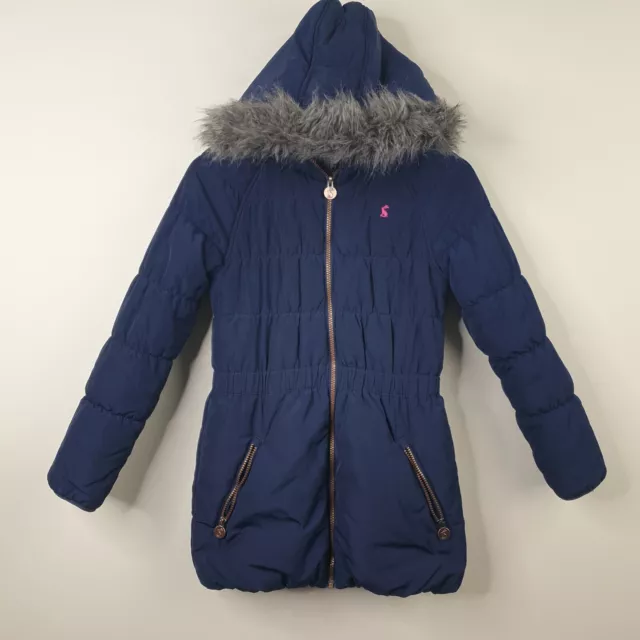 Joules Parker Jacket Girls 11-12 years Navy Blue Hooded Fur Trim School Coat